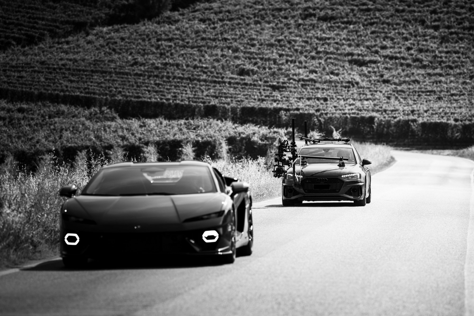 Camera car tracking a Lamborghini Temerario